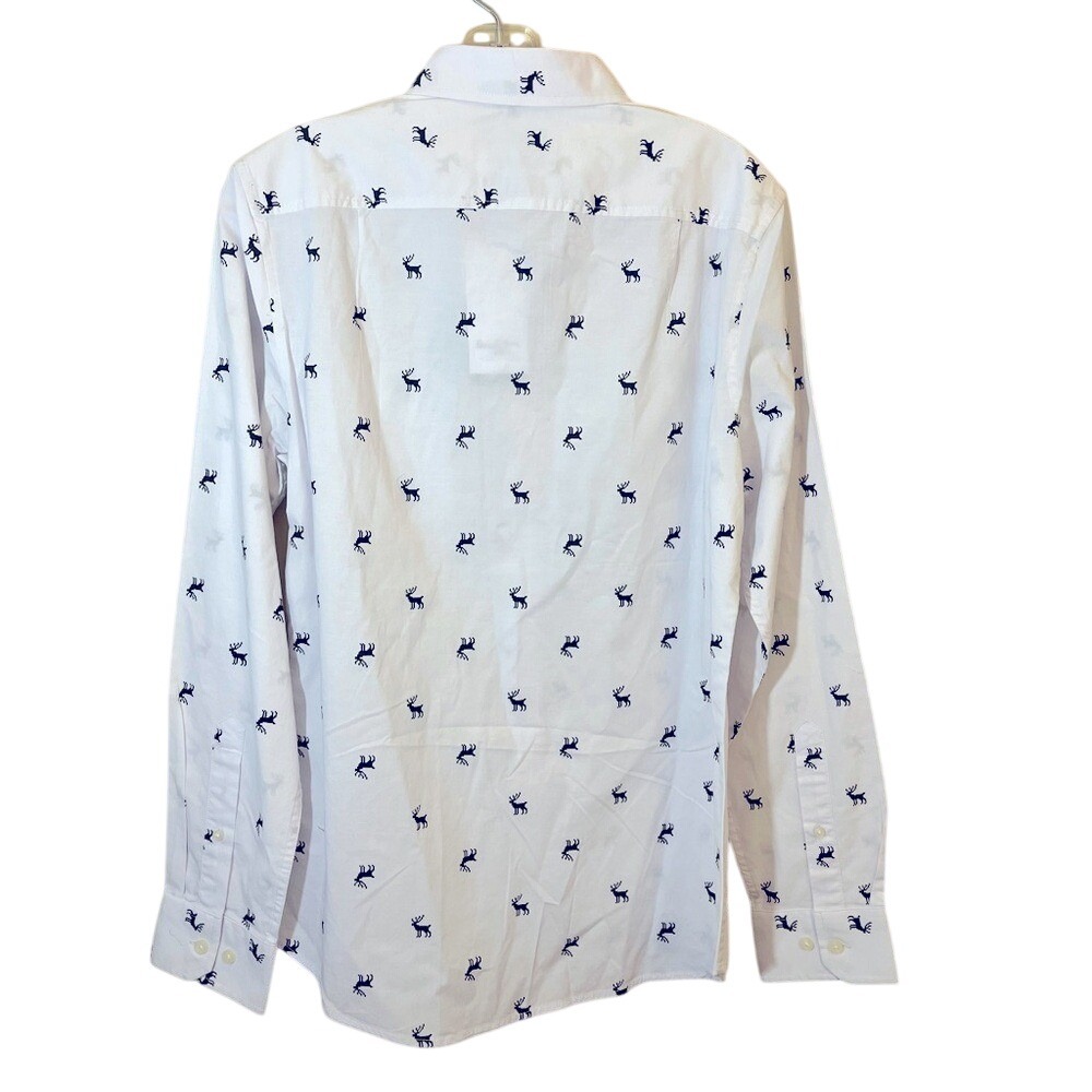Goodfellow Reindeer Print Long Sleeve Button Down Shirt Mens Small Slim NWT - Picture 2 of 11
